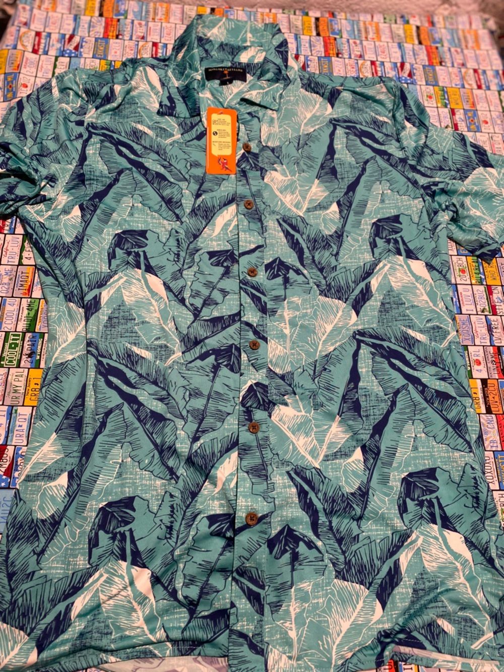Margaritaville Teal & Navy Tropical Print Shirt.NWT size M